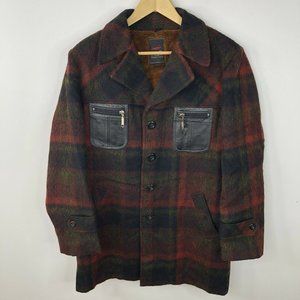 Vintage Crocodile Wool Jacket Plaid Lined Mens Medium Long Hair Red Green